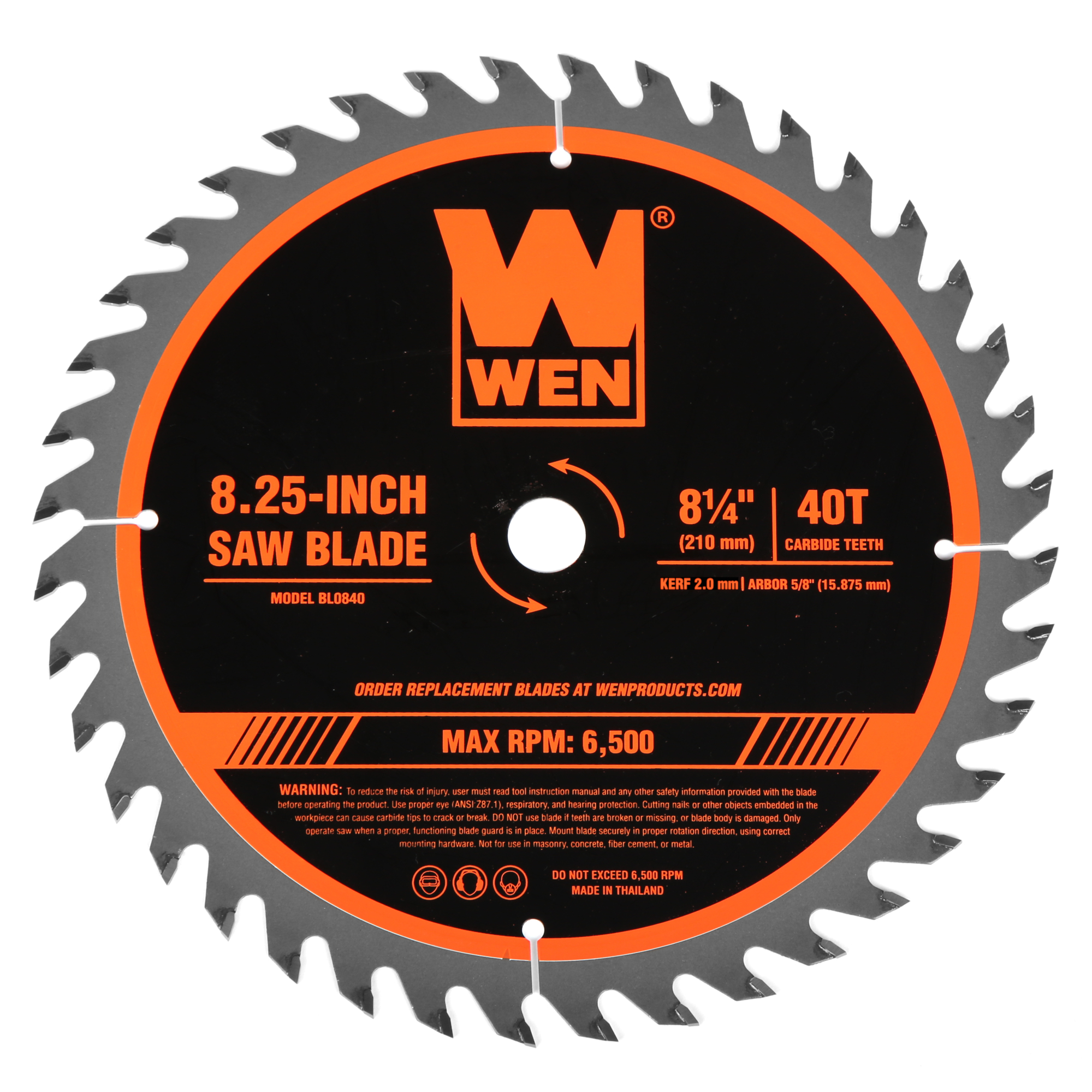 WEN Circular Saw Blade - 8.25in. Dia., 40-Tooth, Carbide-Tipped, 5/8in. Arbor, Model# BL0840